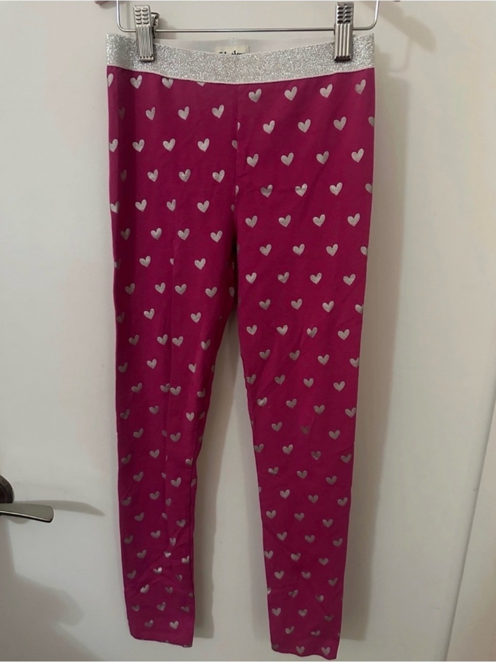 Hatley Girls Pink Silver Heart Leggings Sparkle Waist Size 8